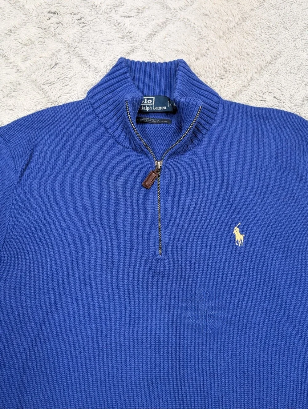 Polo Ralph Lauren Sweater Mens L Blue ¼ Zip Pullover Classic Preppy Cotton Knit